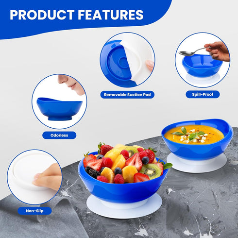 2Pack Spill Proof Scoop Bowl with Non-Skid Suction Base, Adaptive Self-Feeding Dinnerware for Elderly and Disabled