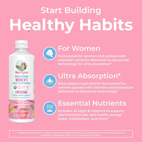 MaryRuth Organics USDA Organic Multivitamin for Women - Sugar Free Liquid Vitamins, Immune Support Supplement,