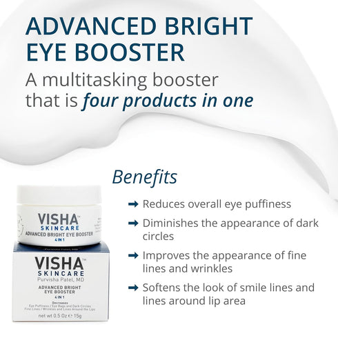 Visha Skincare Advanced Bright Eye Booster 4 in 1 Cream, Under Eye Cream for Dark Circles, 0.5oz