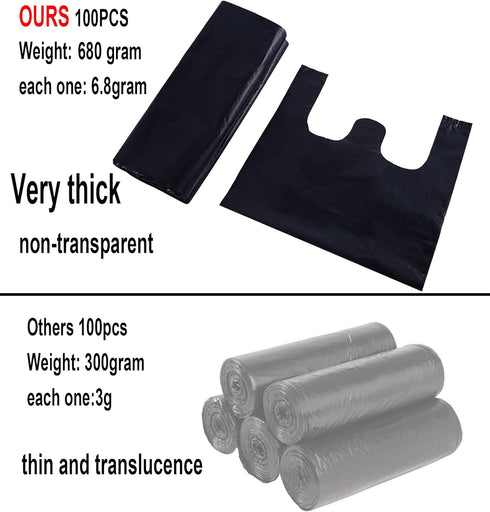 Thick Kitchen Garbage Bags, Black Trash Bags with Handles, 200 Counts, Small Contractor Bags for Daily Use