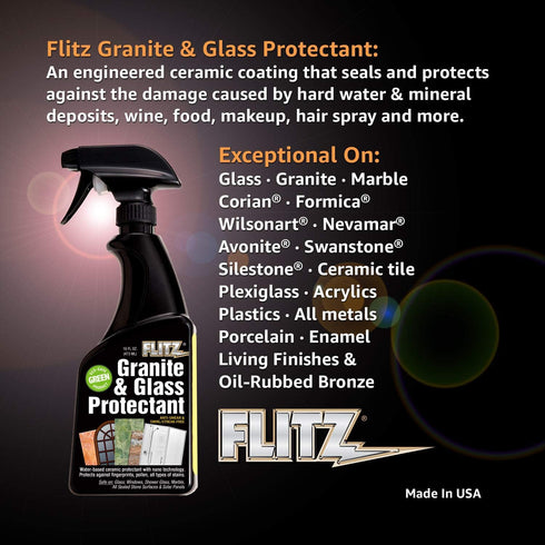 Flitz Granite and Glass Protectant - Advanced Ceramic Granite Sealer for Countertops, Glass, Stainless Steel & Appliances - Shield Against Fingerprints & Stains - 16 oz by Flitz