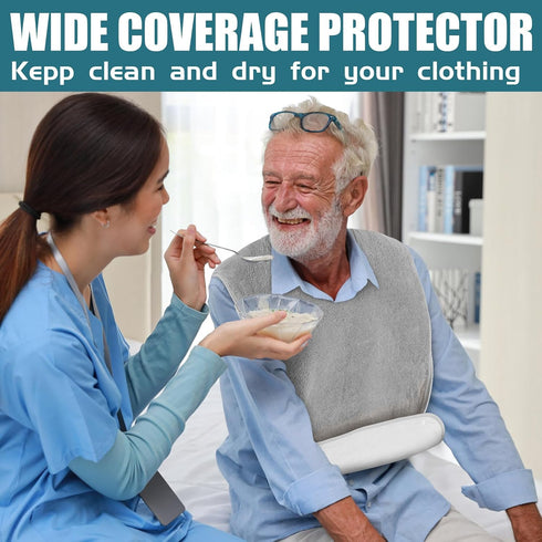 Lunluarai Adult Bibs for Men and Women, Reusable Terry Bibs for Elderly Senior, Waterproof Towel for Adults