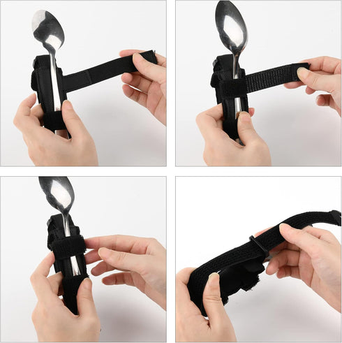 Beautyflier Spoon Fork Universal Cuff, Adjustable Holder Strap for Cutlery, Pens, Toothbrushes for Elderly (Black)