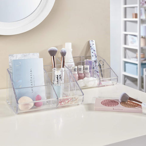 STORi Clear Plastic Vanity Makeup Organizer with 6 Compartments for Brushes, Eyeshadow Palettes, Beauty Supplies