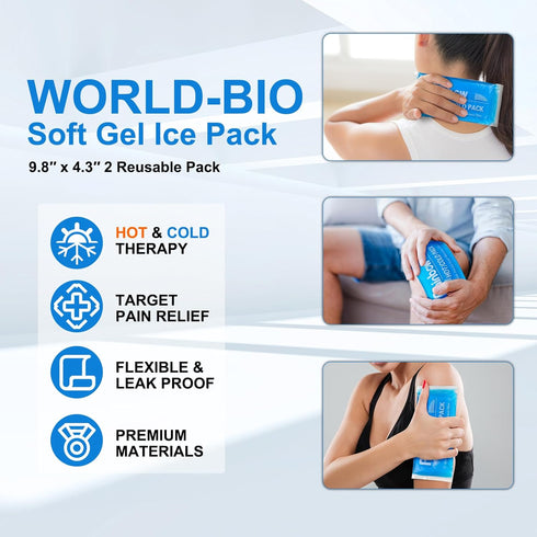 Soft Ice Packs Reusable Gel Pack 2, Hot and Cold Gel Ice Packs for Injuries, Headaches, Joint Pain Relief, Comfort Ice Gel Pack Flexible Therapy on Neck, Ankle, Knee, Leg, Shoulder, Elbow, Wrist, Feet