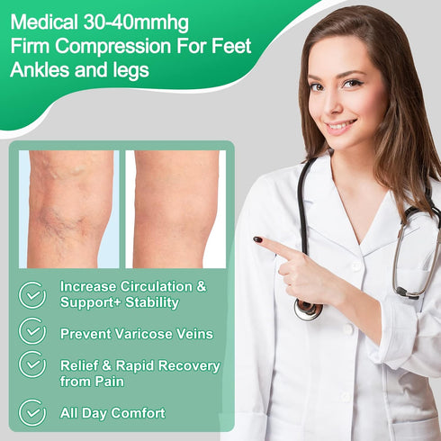 Supervitae 2 30-40 mmhg Pairs Thigh High Compression Socks for Men and Women Compression Stockings Closed Toe Thigh