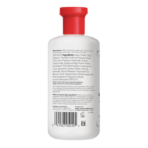 THAYERS Milky Face Toner with Snow Mushroom and Hyaluronic Acid, Natural Gentle Toner for Sensitive Skin