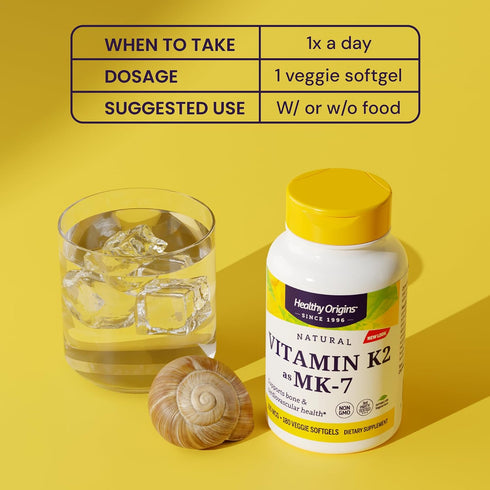 K2 100 (MK-7, 180 Healthy Origins Vitamin mcg Non-GMO, Gluten Free, Cardiovascaular Support, Bone Support), Veggie Gels