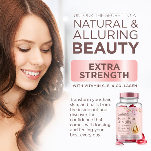 Hair Skin and Nails Vitamins, 120 Softgels | 5000mcg Biotin with Vitamin C, E, Collagen, and Hyaluronic Acid