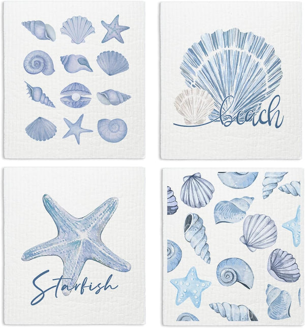 LARTSFRO Beach Ocean Swedish Dishcloths for Kitchen, Shells Swedish Dish Cloths for Ocean,