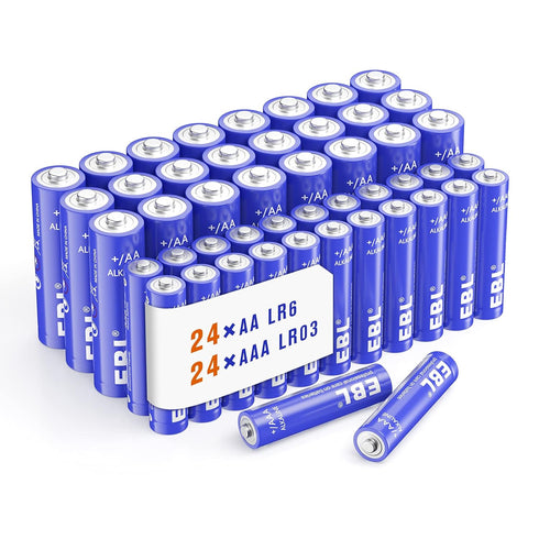 EBL 48 Counts AA and AAA Batteries Combo Pack - 24 Double A and 24 Triple A High Performance Alkaline 1.5V