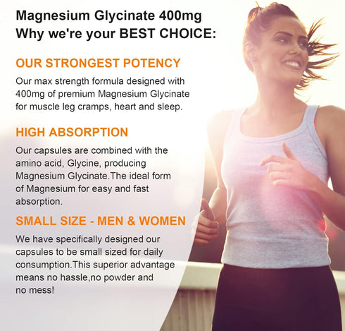 Magnesium Supplement Softgels, Easy Absorption Magnesium Glycinate 400mg with Vitamin B6, D3