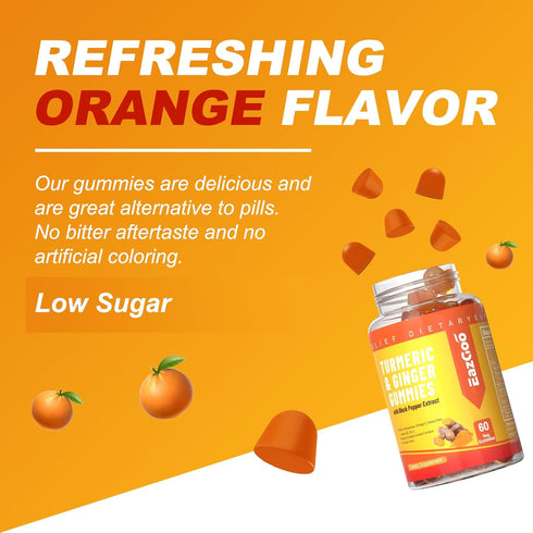 Turmeric Curcumin Gummies, 120 Gummies - 500mg for Adults with Black Pepper, Ginger Root, Vitamin C, Low Sugar, Orange
