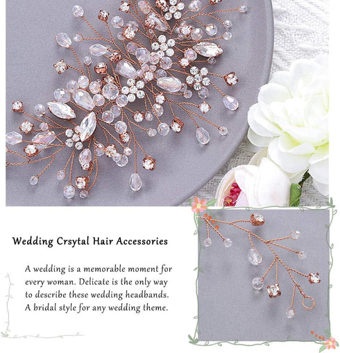 Unicra Bride Flower Wedding Hair Vine, Crystal Bridal Piece Rhinestone Jewelry Bead Headpiece for Women