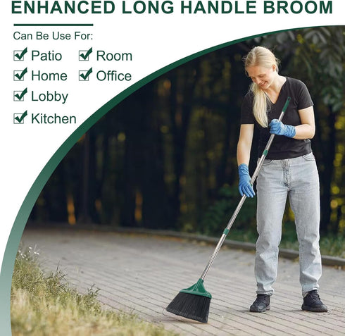 Heavy Duty Broom: Indoor Outdoor Commercial Broom with 50 inches Long Handle, Perfect for Home, Kitchen, Office, Black