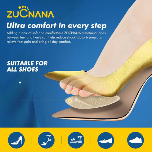 Ball of Foot Cushions, Metatarsal Pads for Women (2 Pairs), Gel Heel Cushions for Foot Pain Relief and Comfort (Beige &