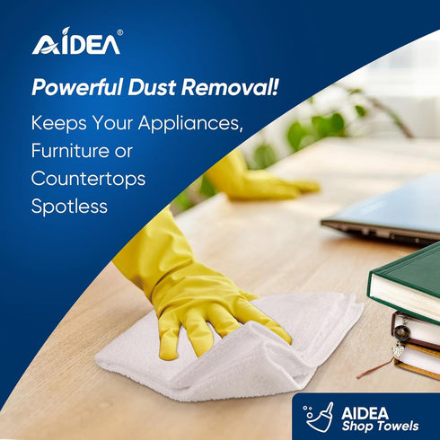 AIDEA Microfiber Cleaning Cloths, White, 100PK, Absorbent, Lint-Free, 11.5 in. x 11.5 in.