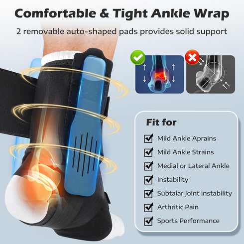 HiheXien 2 Ankle Brace for Sprained Ankle, Ankle Brace for Women Men Adjustable & Air Fabric Cool With Removable Side
