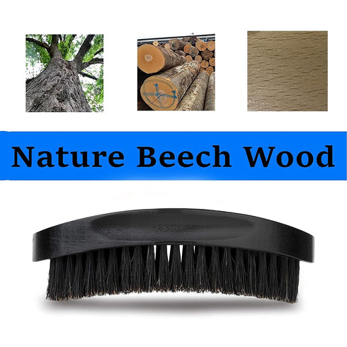 Premium Beech and Black Mix Bristle Wave Brush for Men's Hair Styling - Curved Medium Hard Brush