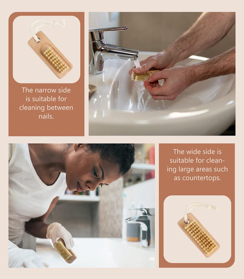 Nail Brush for Cleaning Fingernails, 2 Pack Wooden Brushes, Two-sided Scrub Brush with Hanging Rope (Beechwood)