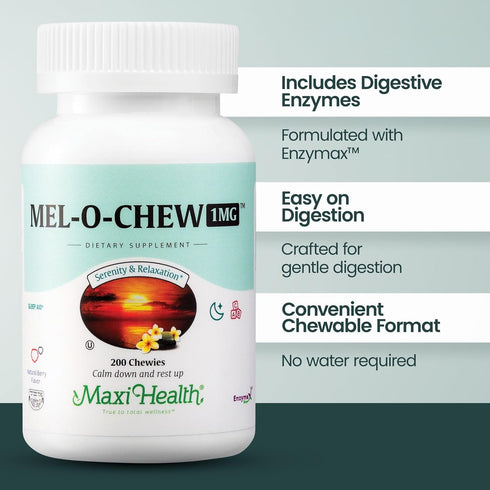 Maxi Health Melatonin 1mg Chewable, Sleep Aid Supplement, Non-Habit Forming, 200 Units