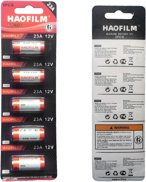 HAOFILM 23A 12V (5 Pack) 3-Year Pack Alkaline Batteries - Long Lasting Power, Shelf Life | Bulk Value for Car Remotes