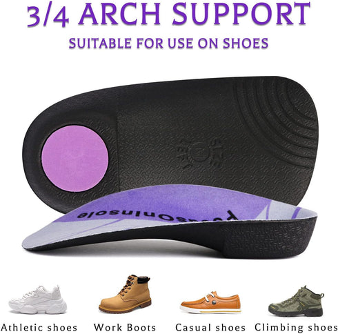 High Arch Support Insoles, 3/4 Length Orthotic Inserts for Heel Spur Pain, Plantar Fasciitis, Flat Feet, Over-Pronation