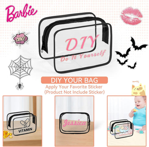 12 PCS Clear Toiletry Bag for Women and Men, Transparent TSA Approved Cosmetic Organizer Pouch (Black, Small)