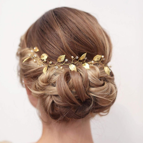Sither Bridal Leaf Headband, Gold Hair Vine Headband for Wedding Flower Girl, Boho Hair Accessory