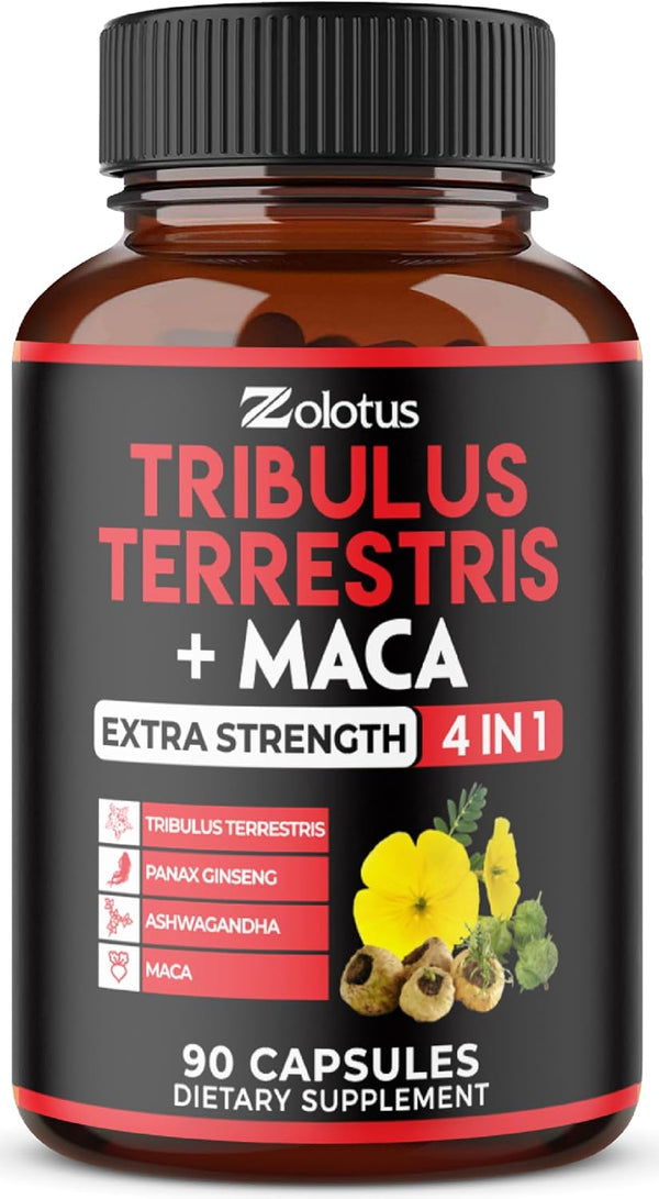 Zolotus Premium Tribulus Terrestris Capsules with Ashwagandha, Panax Ginseng & Maca, 90 Counts for 3 Months