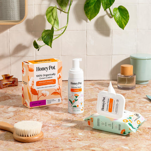 The Honey Pot Company - Prebiotic Feminine Wipes & Non-Herbal Overnight Pads Bundle - pH Balanced Natural Hygiene