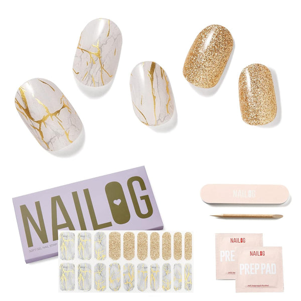 NAILOG Semi Cured Gel Nail Strips - 20 Extra Long Polish Stickers/Wraps, Glossy & Long Lasting Soft Gel Finishing