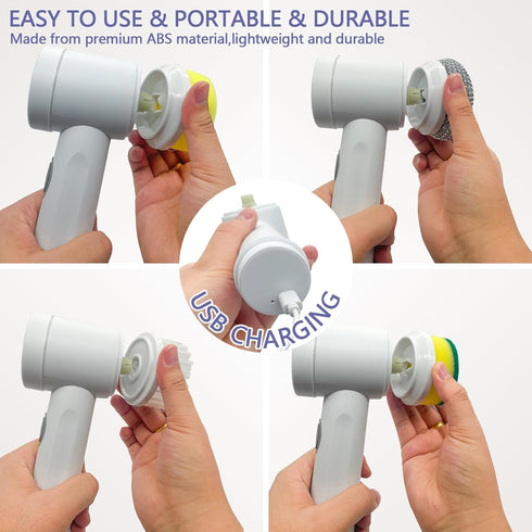 HFLYJPYW 6 (6) Electric Spin Scrubber - Shower Scrubber,Bathroom Scrubber Electric,for Cleaning Tub, Floor, Tile