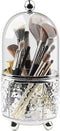 Makeup Brush Holder with Lid, 360 Rotating Cosmetic Tools Organizer for Vanity, Waterproof & Dustproof