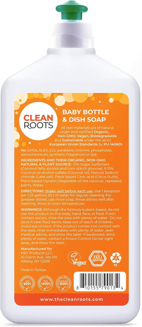 Baby Bottle & Dish Soap, Pack of 3 - EcoGarantie Certified, 100% Organic & Natural, Scent-Free