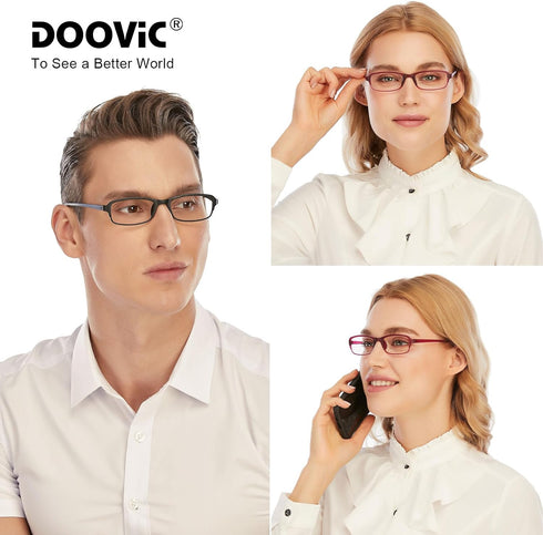 DOOViC 4 Pack Computer Reading Glasses - Blue Light Blocking Anti Eyestrain Readers for Women Men, 1.5 Strength