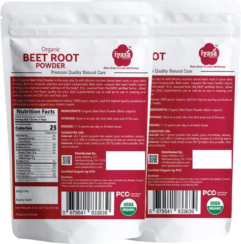 Iyasa Organic Beet Root Powder - Plant Based Superfood, Vegan, Gluten-Free, 1 lb 16 oz