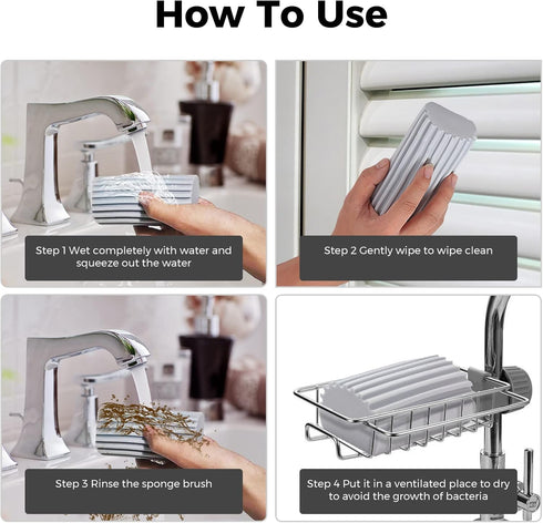 4-Pack Damp Clean Duster Sponge, Cleaning Brush for Blinds, Glass, Baseboards, Vents, Mirrors, and Faucets (Gray)