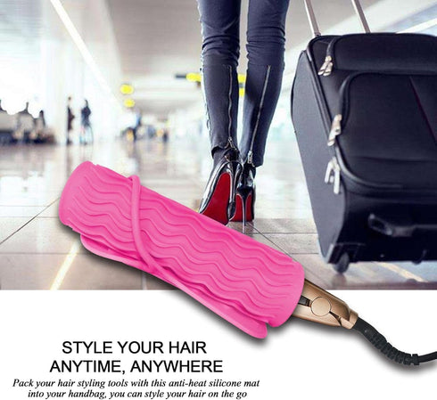 Large Size 11" X 7.5" Heat Resistant Silicone Travel Mat - Anti-Heat Pad for Hair Styling Tools, Baby Pink