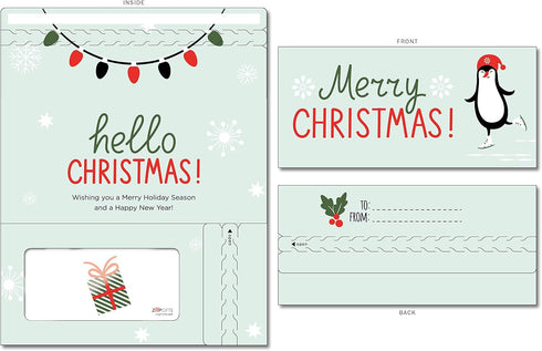 Holiday Card | Zip-Open Money Holder with Clear Plastic Window for Cash, Check, & Gift Card (Penguin)