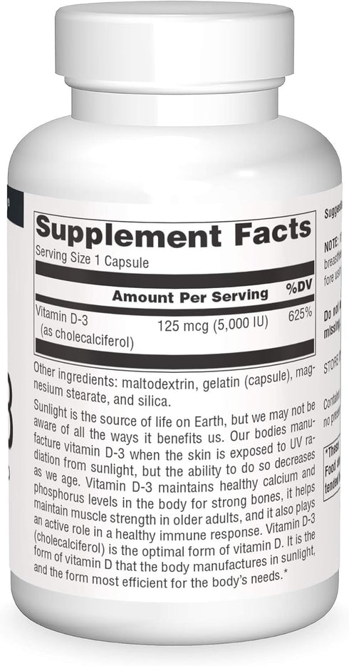Source Naturals Vitamin D-3 5000 iu, Supports Bone & Immune Health, 240 Capsules