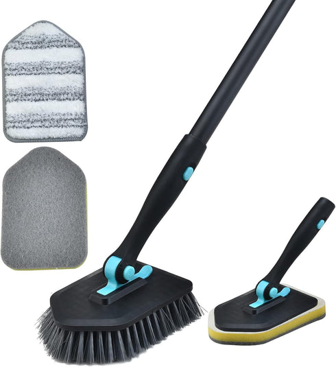 Shower Cleaning Brush with Long Handle, 3 in 1 Tub and Tile Scrubber Brush, 50.4'' Extendable for Bathroom Cleaning