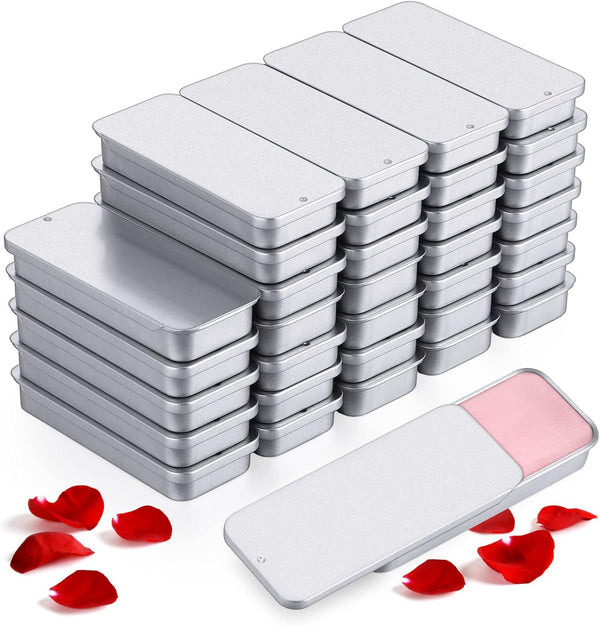 Norme 40 Pcs Small Slide Top Tin Lip Balm Tins with Lids, Rectangular Metal Containers for Lip Balm, Jewelry, Crafts,