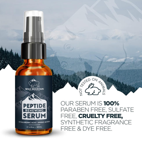 Wild Mountain Peptide Face Serum for Men, Hydrating Hyaluronic Acid & Collagen Boosting Amino Acids, 1 oz