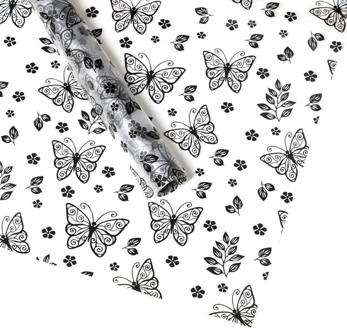 Gloreyan 20 Sheets Flower Wrapping Paper with Butterfly, Waterproof Floral Gift Packaging Material for DIY Craft