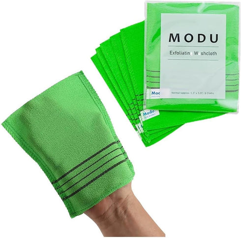 Modu 6 Pcs Korean Exfoliating Mitt Bath Washcloth 6.7 x 5.5 in - Small 6 Pcs Green