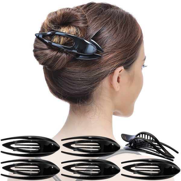 RC ROCHE ORNAMENT 6 Pcs French Concord Hair Clip - Curved Thick or Thin Hair for Women, Large Black