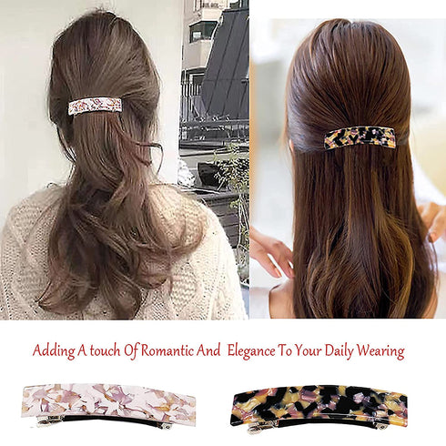 Tortoise Shell Hair Barrettes, French Design Celluloid Hair Clip, Medium Rectangular Automatic Hair Pins for Women Girl