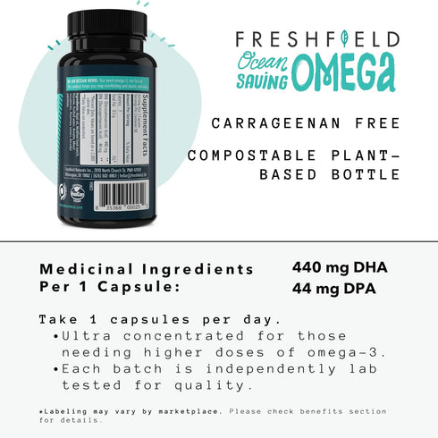 Ocean Saving Omega 3, Fish Oil Replacement, 2-Month Supply, Sustainably Sourced Algae Oil with Highest DHA