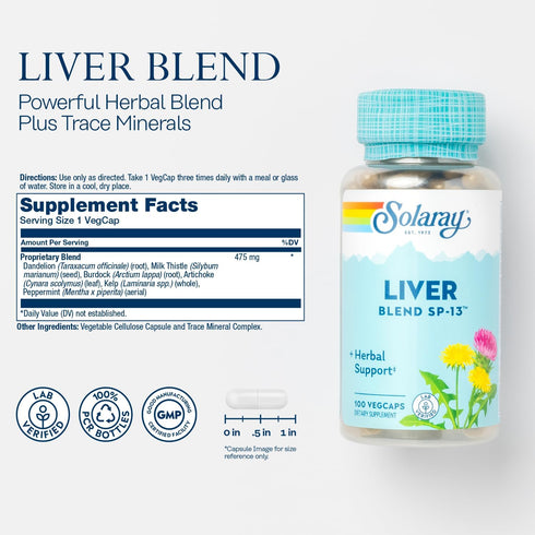 SP-13 60-Day 100 100 SOLARAY Liver Blend - Traditional Herbal Support with Milk Thistle Extract, Dandelion Root